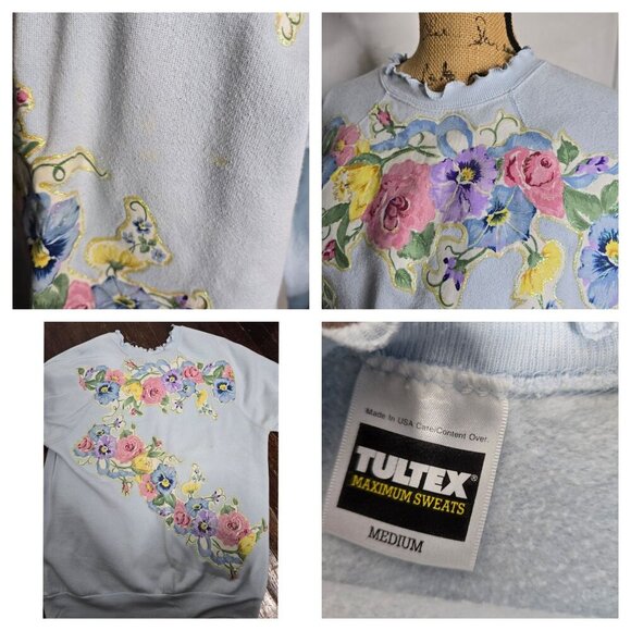 Vintage Grannycore FLoral Ruffled Crewneck Sweatshirt Tultex - Picture 5 of 16